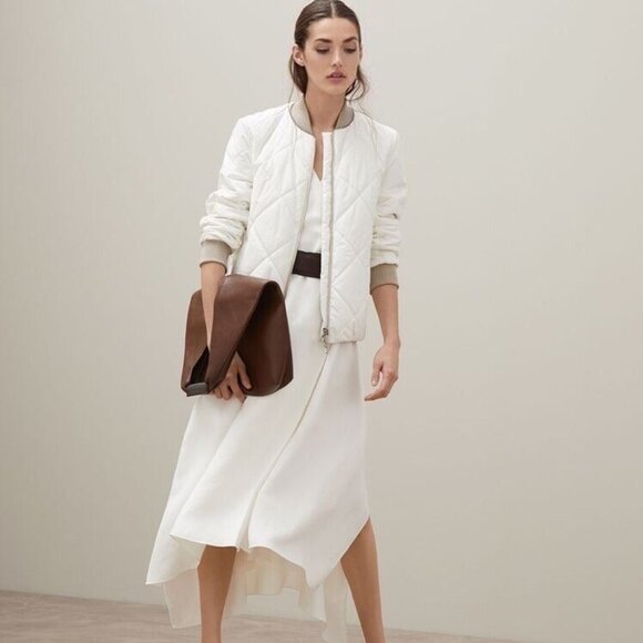 $3995 BRUNELLO CUCINELLI REVERSIBLE QUILTED BOMBER JACKET IN CHALK SIZE 40 - Picture 3 of 16